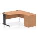 Impulse 1400mm Right Crescent Office Desk Oak Top Black Cable Managed Leg Workstation 600 Deep Desk High Pedestal I004533