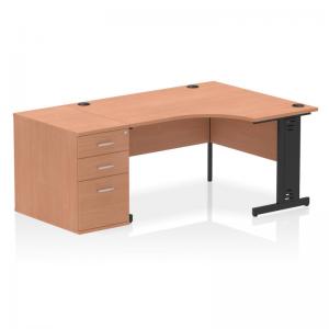 Impulse 1400mm Right Crescent Office Desk Beech Top Black Cable