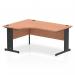 This image captures a sleek and modern office desk with a dynamic, curved left hand design. The beech top adds warmth while the black cable managed leg adds a touch of contemporary style. Perfect for a productive and organized workspace.
