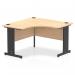 The picture features a modern and stylish Dynamic Corner Desk - the Impulse 1200mm Corner Office Desk. Its Maple Top is complemented by a sleek Black Cable Managed Leg. The desk is designed for maximum efficiency, with its spacious corner shape and built-in cable management.