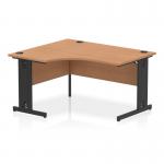 Impulse 1400mm Left Crescent Office Desk Oak Top Black Cable Managed Leg I004564