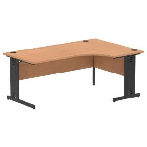 Impulse 1800mm Right Crescent Office Desk Oak Top Black Cable Managed