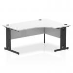 This picture features a white desk with a crescent-shaped top and black cable managed legs. The desk is 1600mm in length and has a dynamic and modern design. It is ideal for a professional office setup.