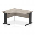 Impulse 1400mm Left Crescent Office Desk Grey Oak Top Black Cable Managed Leg I004578