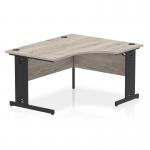 Impulse 1400mm Right Crescent Office Desk Grey Oak Top Black Cable Managed Leg I004579