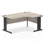 Impulse 1600mm Right Crescent Office Desk Grey Oak Top Black Cable Managed Leg I004581