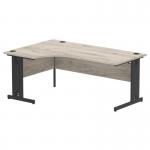 Impulse 1800mm Left Crescent Office Desk Grey Oak Top Black Cable Managed Leg I004582