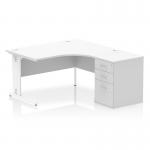 Impulse 1400mm Right Crescent Office Desk White Top White Cable Managed Leg Workstation 600 Deep Desk High Pedestal I004598