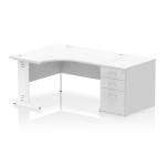 Impulse 1400mm Left Crescent Office Desk White Top White Cable Managed Leg Workstation 800 Deep Desk High Pedestal I004604