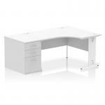 Impulse 1400mm Right Crescent Office Desk White Top White Cable Managed Leg Workstation 800 Deep Desk High Pedestal I004610