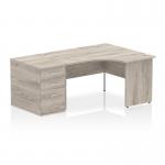 Impulse 1400mm Right Crescent Office Desk Grey Oak Top Panel End Leg Workstation 800 Deep Desk High Pedestal I004615