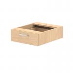 This picture features a dynamic fixed pedestal with one drawer, made of maple wood. The sleek and modern design is compact and versatile, perfect for any workspace. The rich, warm tones of the maple add a touch of elegance to any room.