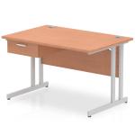 Impulse 1200 x 800mm Straight Office Desk Beech Top Silver Cantilever Leg Workstation 1 x 1 Drawer Fixed Pedestal I004637