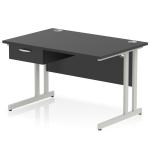 Impulse 1200 x 800mm Straight Office Desk Black Top Silver Cantilever Leg Workstation 1 x 1 Drawer Fixed Pedestal I004638