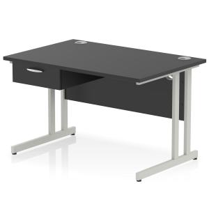 Impulse 1200 x 800mm Straight Office Desk Black Top Silver Cantilever