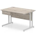 Impulse 1200 x 800mm Straight Office Desk Grey Oak Top Silver Cantilever Leg Workstation 1 x 1 Drawer Fixed Pedestal I004639