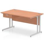 Impulse 1400 x 800mm Straight Office Desk Beech Top Silver Cantilever Leg Workstation 1 x 1 Drawer Fixed Pedestal I004644