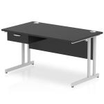 Impulse 1400 x 800mm Straight Office Desk Black Top Silver Cantilever Leg Workstation 1 x 1 Drawer Fixed Pedestal I004645