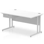 Impulse 1400 x 800mm Straight Office Desk White Top Silver Cantilever Leg Workstation 1 x 1 Drawer Fixed Pedestal I004649