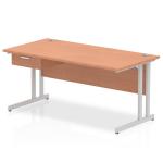 Impulse 1600 x 800mm Straight Office Desk Beech Top Silver Cantilever Leg Workstation 1 x 1 Drawer Fixed Pedestal I004651