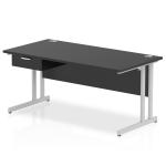 Impulse 1600 x 800mm Straight Office Desk Black Top Silver Cantilever Leg Workstation 1 x 1 Drawer Fixed Pedestal I004652