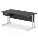 Impulse 1600 x 800mm Straight Office Desk Black Top Silver Cantilever Leg Workstation 1 x 1 Drawer Fixed Pedestal I004652