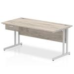 Impulse 1600 x 800mm Straight Office Desk Grey Oak Top Silver Cantilever Leg Workstation 1 x 1 Drawer Fixed Pedestal I004653