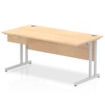 Impulse 1600 x 800mm Straight Office Desk Maple Top Silver Cantilever Leg Workstation 1 x 1 Drawer Fixed Pedestal I004654