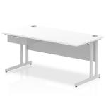 Impulse 1600 x 800mm Straight Office Desk White Top Silver Cantilever Leg Workstation 1 x 1 Drawer Fixed Pedestal I004656