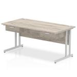 Impulse 1600 x 800mm Straight Office Desk Grey Oak Top Silver Cantilever Leg Workstation 2 x 1 Drawer Fixed Pedestal I004660