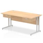 Impulse 1600 x 800mm Straight Office Desk Maple Top Silver Cantilever Leg Workstation 2 x 1 Drawer Fixed Pedestal I004661