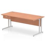 Impulse 1800 x 800mm Straight Office Desk Beech Top Silver Cantilever Leg Workstation 1 x 1 Drawer Fixed Pedestal I004665