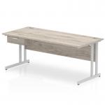 Impulse 1800 x 800mm Straight Office Desk Grey Oak Top Silver Cantilever Leg Workstation 1 x 1 Drawer Fixed Pedestal I004667