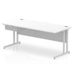 Impulse 1800 x 800mm Straight Office Desk White Top Silver Cantilever Leg Workstation 1 x 1 Drawer Fixed Pedestal I004670