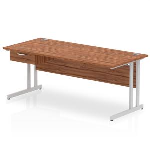 Impulse 1800 x 800mm Straight Office Desk Walnut Top Silver Cantilever