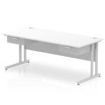 Impulse 1800 x 800mm Straight Office Desk White Top Silver Cantilever Leg Workstation 2 x 1 Drawer Fixed Pedestal I004677