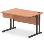 Impulse 1200 x 800mm Straight Office Desk Beech Top Black Cantilever Leg Workstation 1 x 1 Drawer Fixed Pedestal I004679