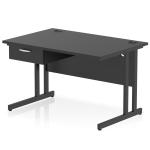 Impulse 1200 x 800mm Straight Office Desk Black Top Black Cantilever Leg Workstation 1 x 1 Drawer Fixed Pedestal I004680
