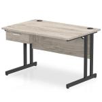 Impulse 1200 x 800mm Straight Office Desk Grey Oak Top Black Cantilever Leg Workstation 1 x 1 Drawer Fixed Pedestal I004681