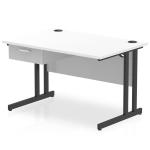 Impulse 1200 x 800mm Straight Office Desk White Top Black Cantilever Leg Workstation 1 x 1 Drawer Fixed Pedestal I004684