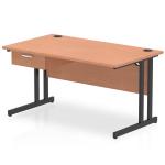 Impulse 1400 x 800mm Straight Office Desk Beech Top Black Cantilever Leg Workstation 1 x 1 Drawer Fixed Pedestal I004686