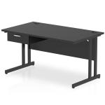Impulse 1400 x 800mm Straight Office Desk Black Top Black Cantilever Leg Workstation 1 x 1 Drawer Fixed Pedestal I004687