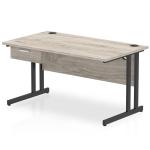 Impulse 1400 x 800mm Straight Office Desk Grey Oak Top Black Cantilever Leg Workstation 1 x 1 Drawer Fixed Pedestal I004688
