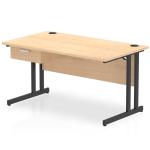 Impulse 1400 x 800mm Straight Office Desk Maple Top Black Cantilever Leg Workstation 1 x 1 Drawer Fixed Pedestal I004689