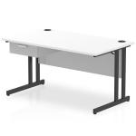 Impulse 1400 x 800mm Straight Office Desk White Top Black Cantilever Leg Workstation 1 x 1 Drawer Fixed Pedestal I004691