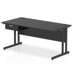 Impulse 1600 x 800mm Straight Office Desk Black Top Black Cantilever Leg Workstation 1 x 1 Drawer Fixed Pedestal I004694