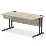 Impulse 1600 x 800mm Straight Office Desk Grey Oak Top Black Cantilever Leg Workstation 1 x 1 Drawer Fixed Pedestal I004695