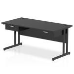 Impulse 1600 x 800mm Straight Office Desk Black Top Black Cantilever Leg Workstation 2 x 1 Drawer Fixed Pedestal I004701