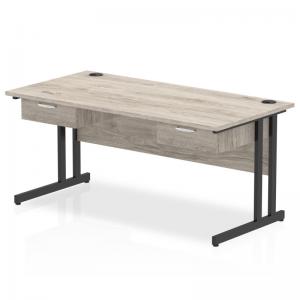 Impulse 1600 x 800mm Straight Office Desk Grey Oak Top Black