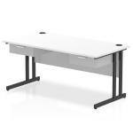 Impulse 1600 x 800mm Straight Office Desk White Top Black Cantilever Leg Workstation 2 x 1 Drawer Fixed Pedestal I004705
